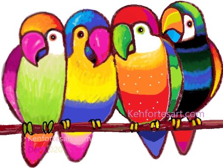 How to draw Love birds in steps-crayon & pastel coloring-level 2 kids art lessons- kenfortes children online arts classes India